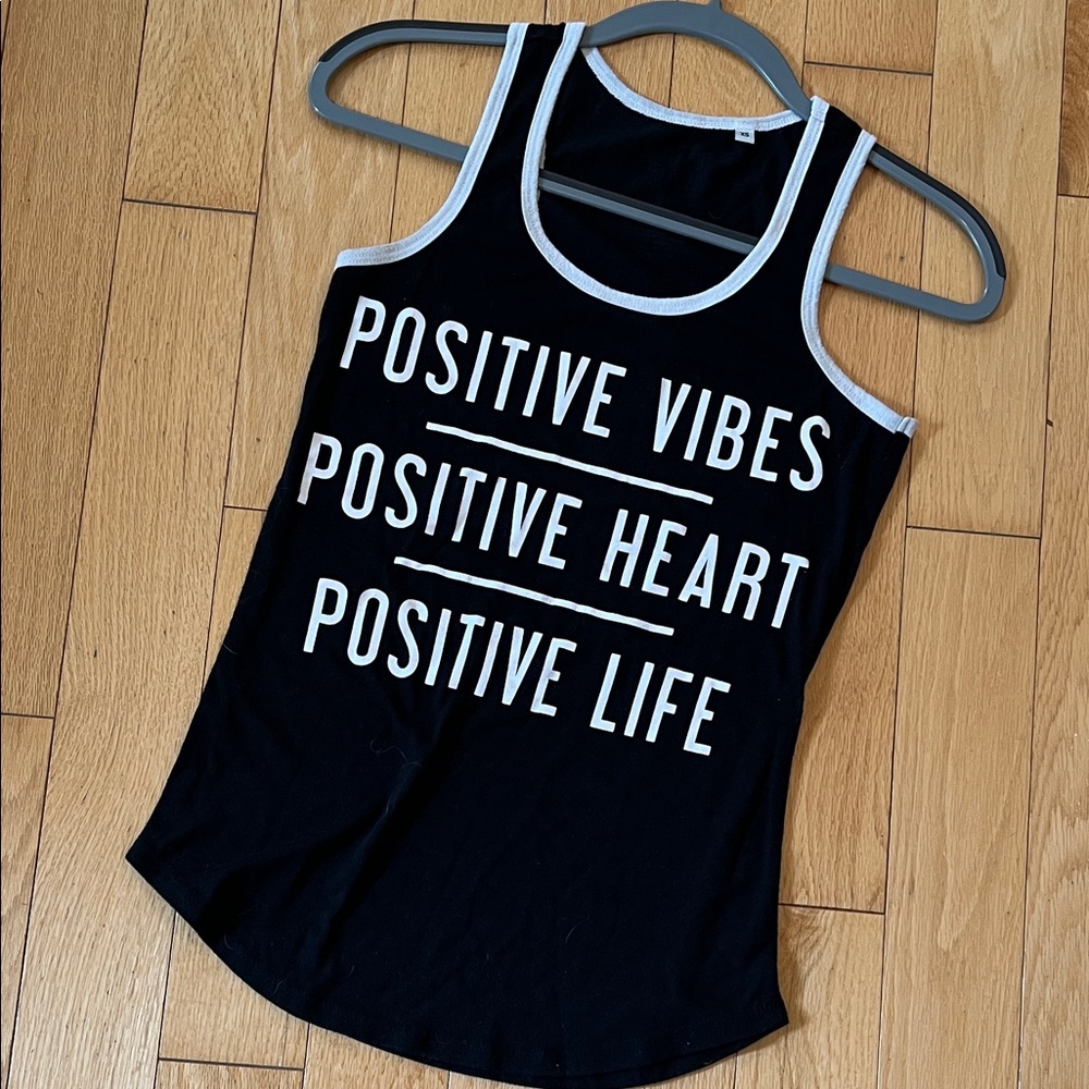 Black & White Positive Vibes Razorback Tank Top Size XS